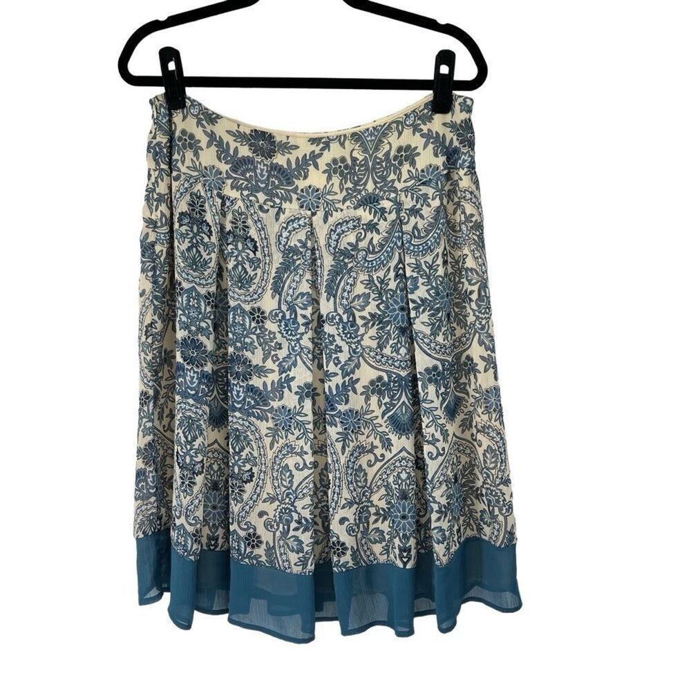 Worthington Blue Off‎ White Print Knee Length Skirt Sz 12 Womens